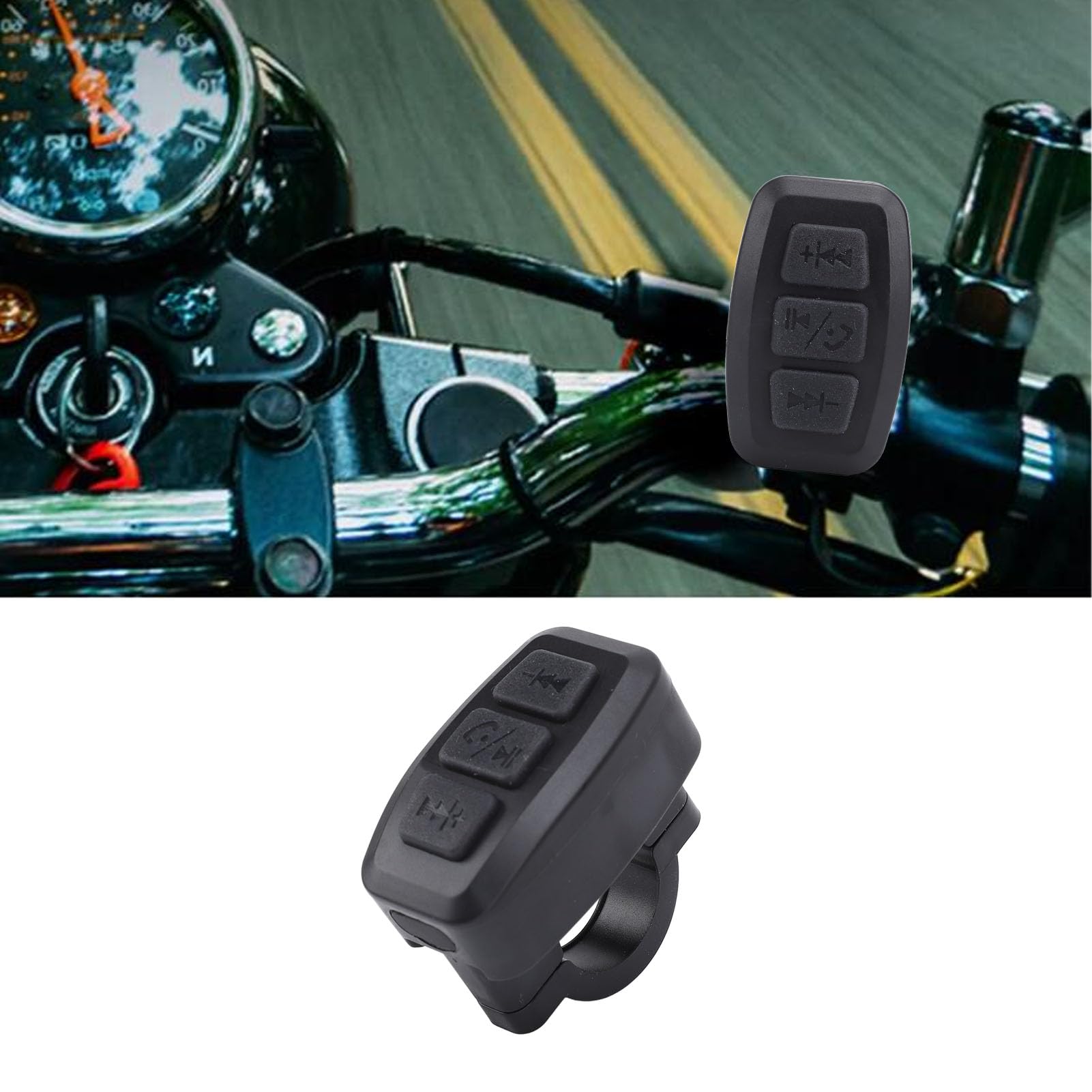 Bluetooth Fernbedienung Wasserdicht Wiederaufladbar Lenkrad Musik Auto Fahrrad Motorrad für Android (Black)