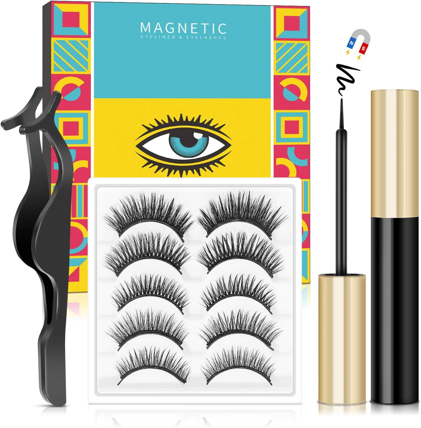 Magnetic Eyelashes with Eyeliner, Magnetic Lashes and Magnetic Eyeliner Kit, Magnetic Eyelashes with Applicator, Natural Looking Magnetic Eyelashes 5 Pairs , No Glue Needed