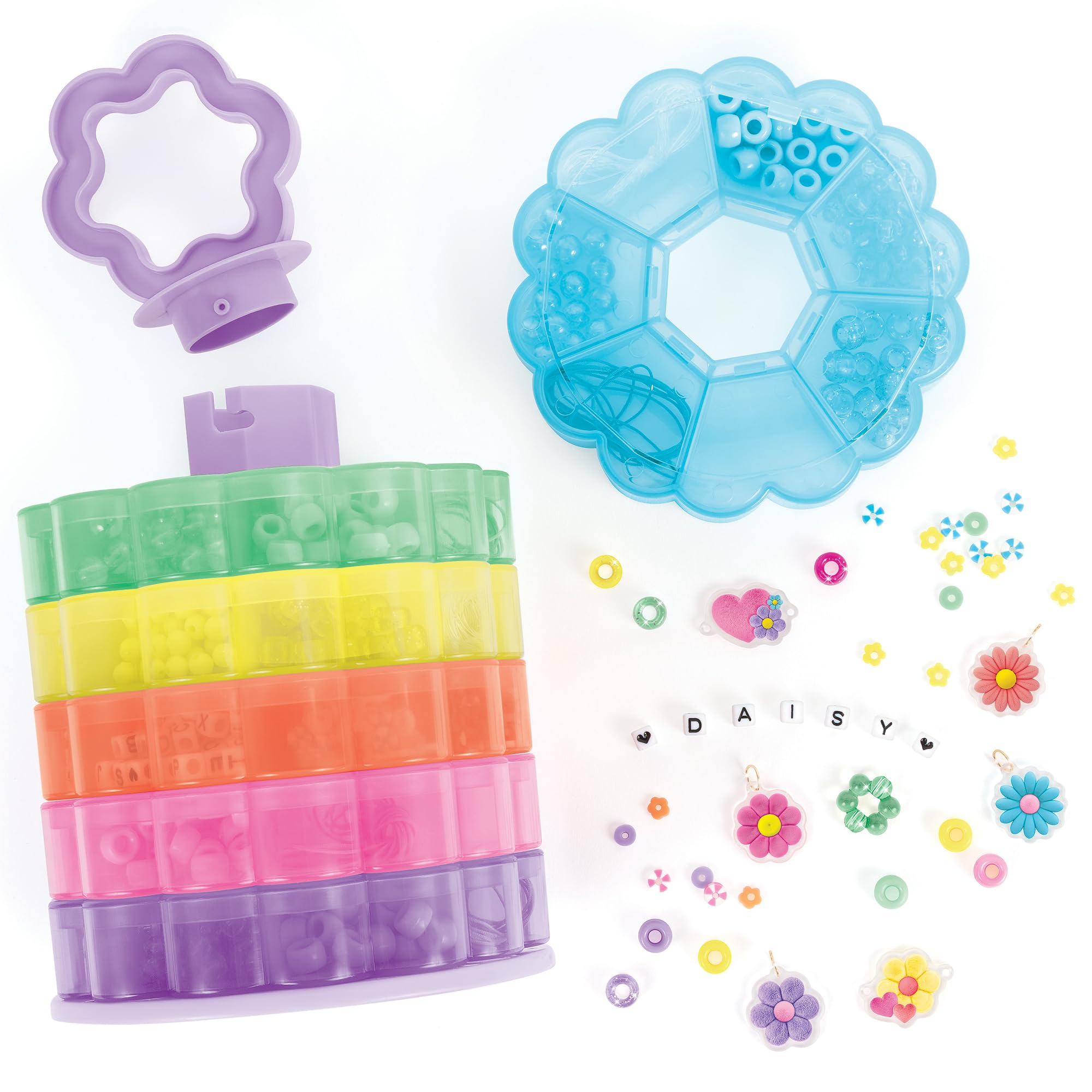 Make It Real: Tour de fleurs de rangement pour perles – DIY 20 bracelets, rangement coloré à 7 niveaux, 628 perles, design-create-wear, trie-stack-stow, enfants 8+