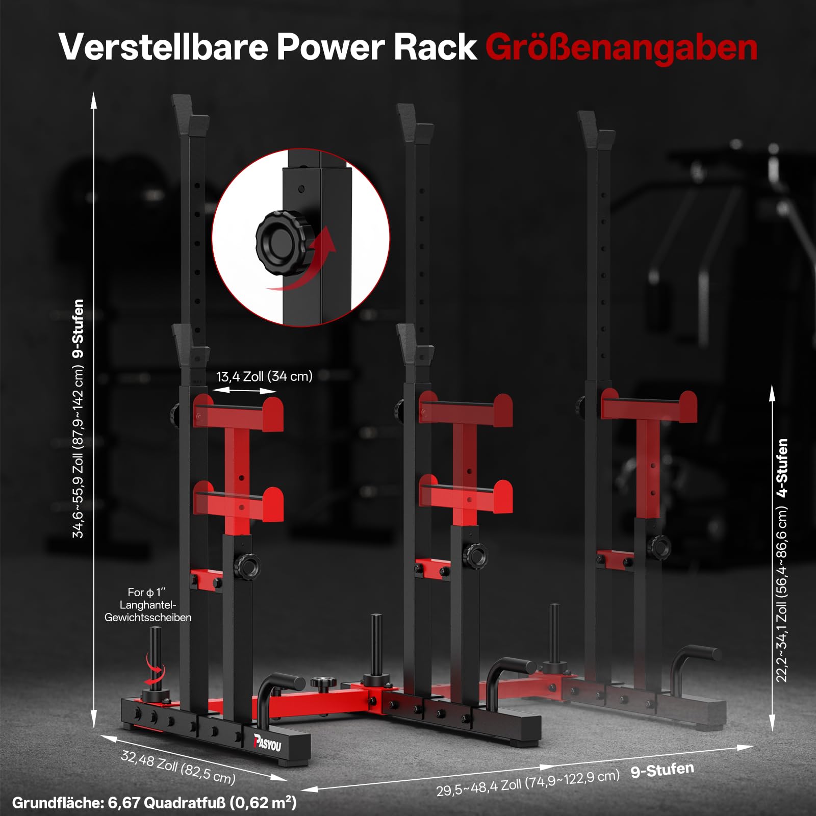 PASYOU Squat Rack Hantelständer, Multi-Funktionales Langhantelständer, Höhenverstellbare Doppelte Langhantelablage mit Push up, Trainingsgerät für zu Hause,Gym Standard Max. bis 544 KG
