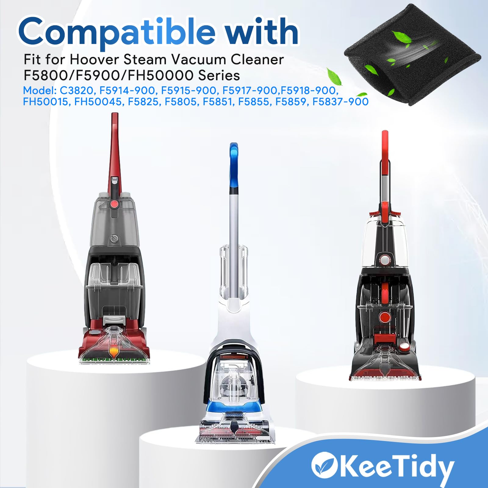 KeeTidy Foam Tank Filter Compatible with Hoover Steam Vacuum Cleaner F5800 Series F5825, F5805, F5851, F5855, F5859, F5837-900, Part #38762014 440007364, 4 Pack