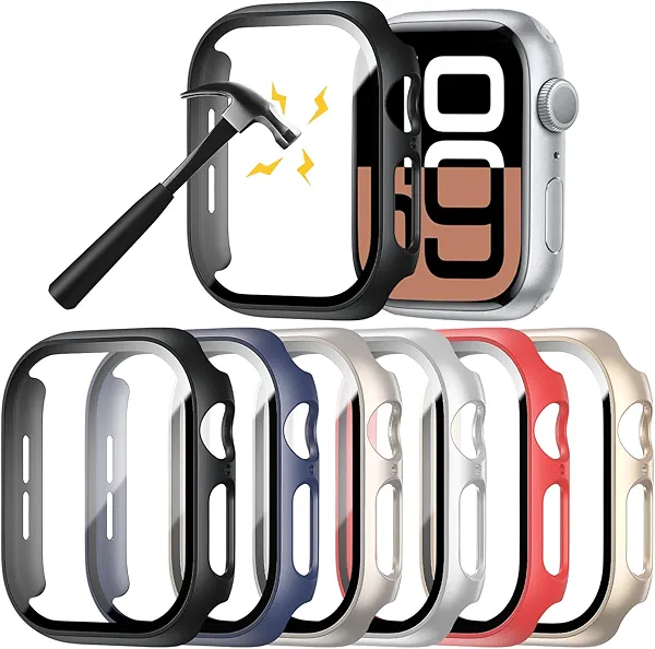 Rontion 6 Pack Hard PC Case Compatible with Apple Watch Series 11/10 42mm with Tempered Glass Screen Protector, Ultra-Thin Scratch Resistant Protective Bumper Cover for iWatch 11/10 42mm Accessories