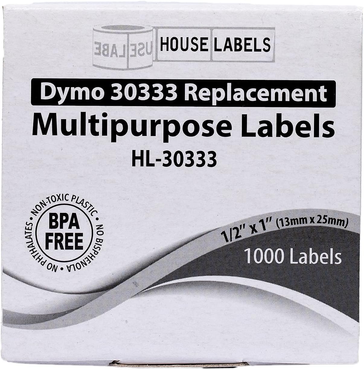 HOUSELABELS Compatible DYMO 30333 Multipurpose Labels (1/2" x 1"; 2 Across), Strong Permanent Adhesive, Compatible with DYMO LW 450, 4XL, Rollo & Zebra Desktop Printers, 40 Rolls /40000 Labels
