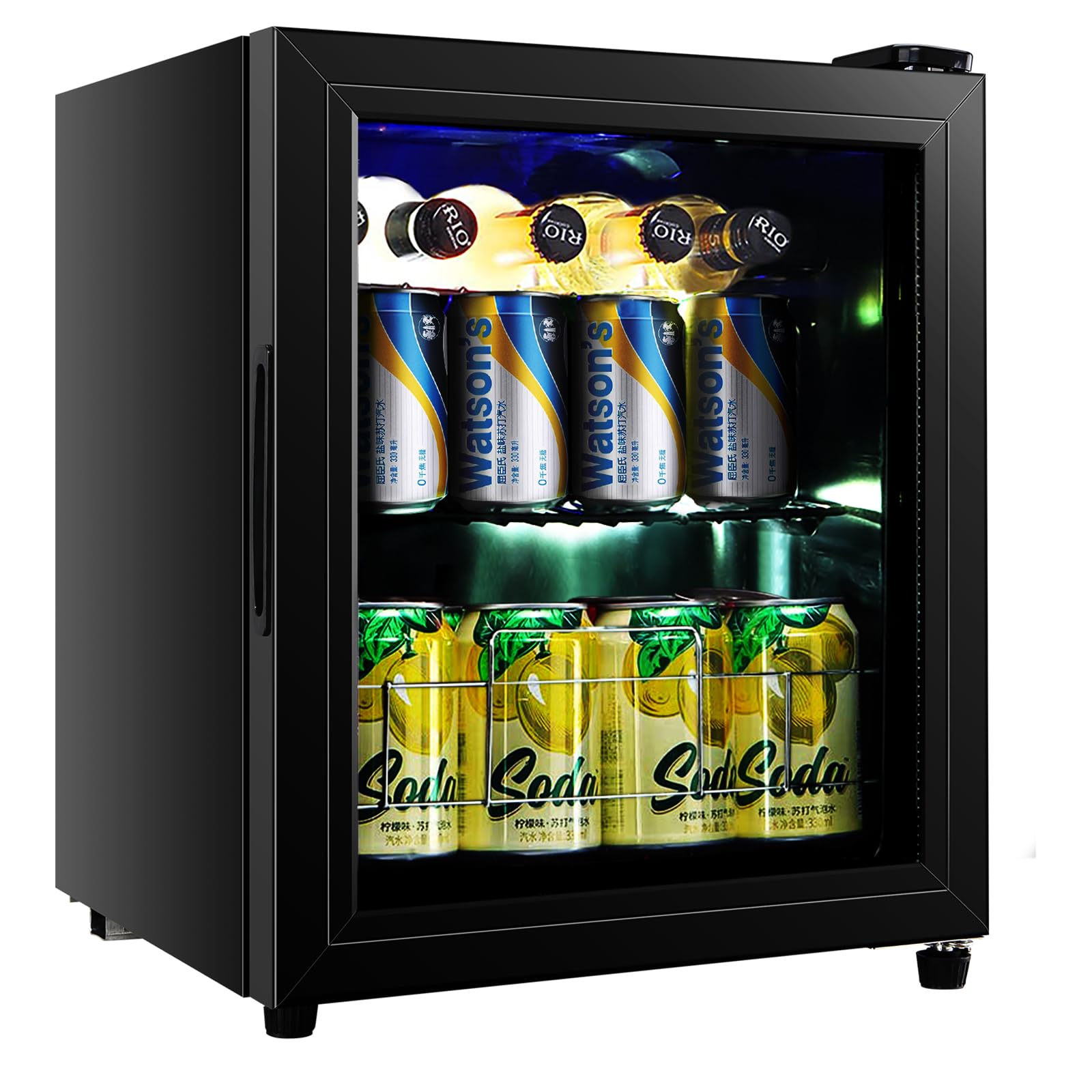 FLB-45 Small Mini Fridge Freestanding Beverage 75 Can, Cooler Refrigerator with Adjustable Shelving Glass Door for Beer Soda or Wine Perfect Office Home or Bar, Black