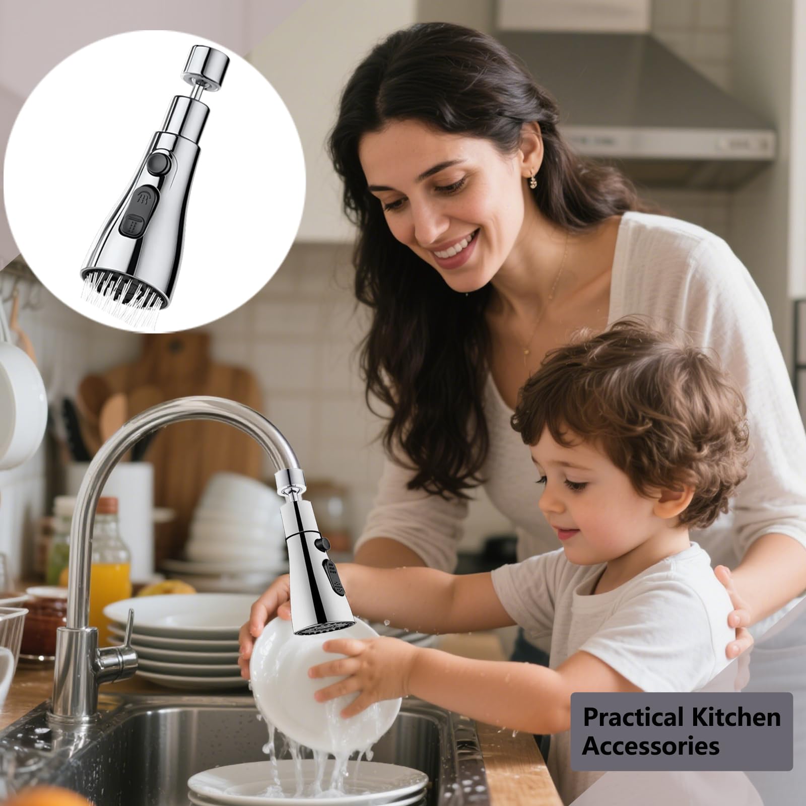 360° Aireador Grifo Cocina, Ajustable 3 Modos Salida Agua, Difusor Universal, Grifo Con Dispositivo Antivaho Para La Cocina Y El Cuarto De Baño (Plata)
