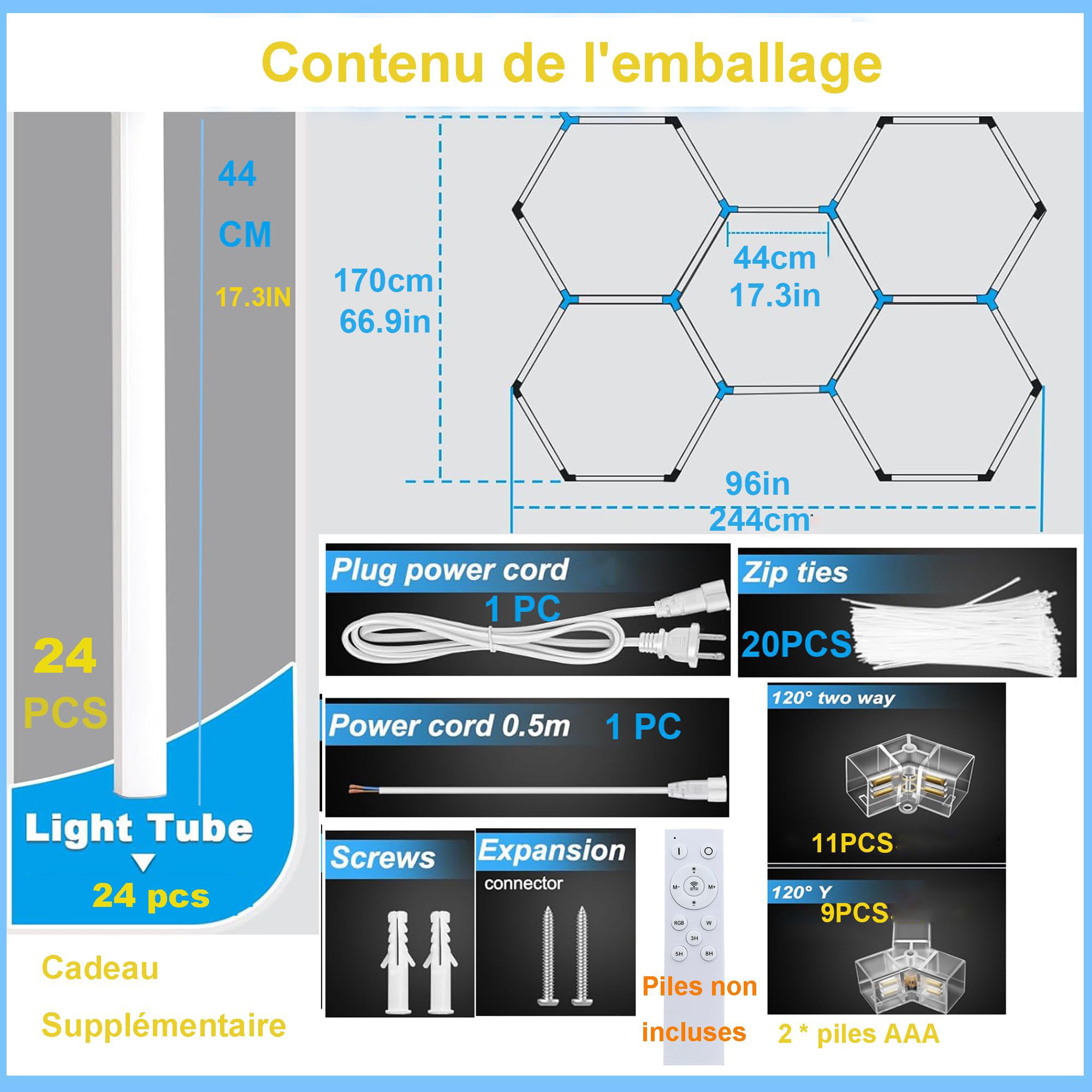 Plafonnier LED Hexagonal RGB Lampe de Garage LED Hexagonale Couleur pour Garage 360 Modes De Couleur Musique De Entrepôt, Salon De Beauté Automobile,RGB,5 Hex