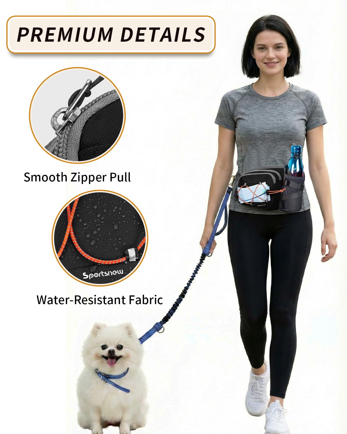 Sportsnew Bum Bag Fanny Pack with Water Bottle Holder, 2L Light Waist Bag, Water-Resistant for Hiking Running Cycling Dog Walking Travel - 5