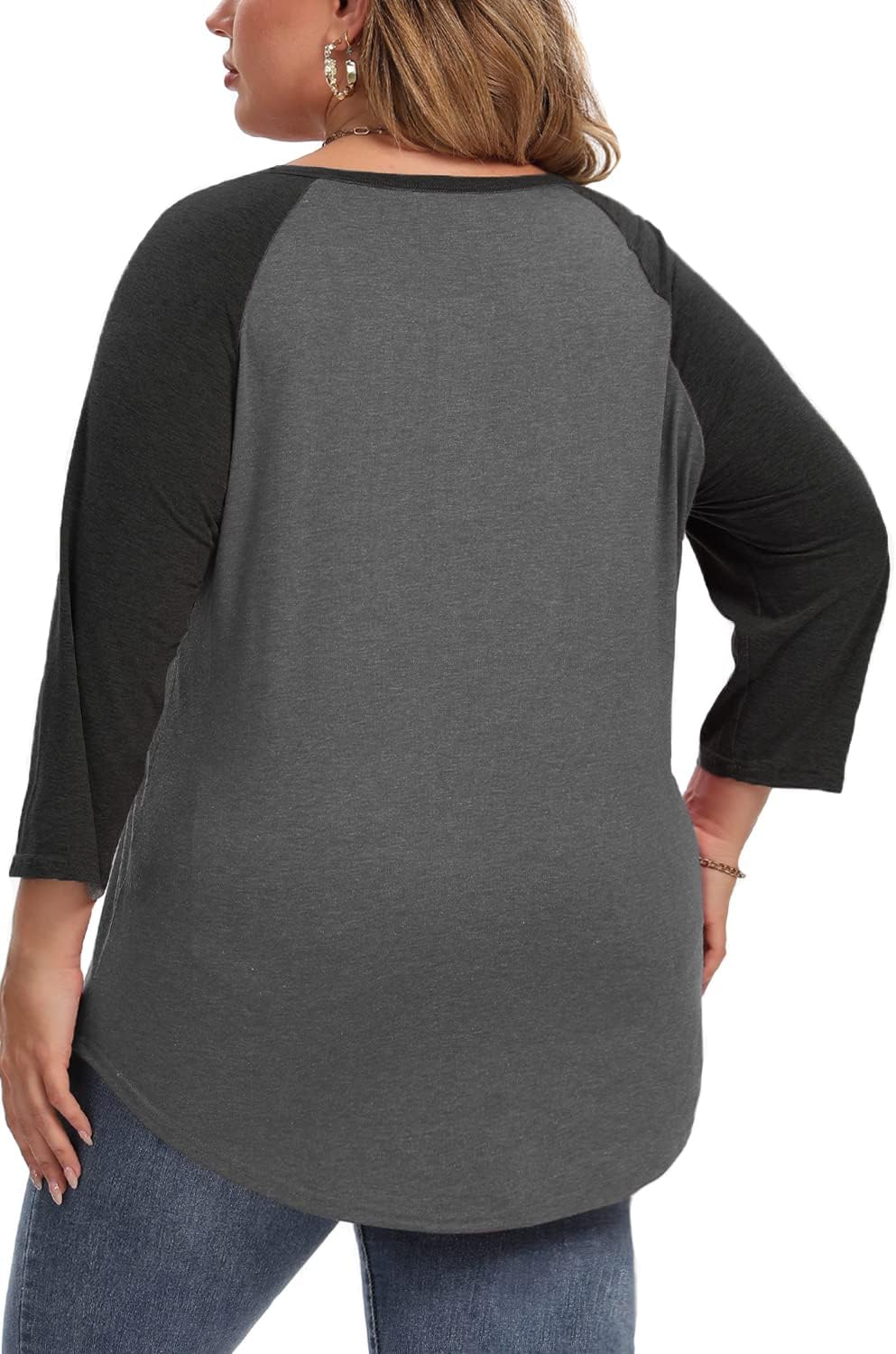 Plus Size Tops for Women 3/4 Sleeve Shirts Crewneck Color Block Blouse Casual Henley Tops - Image 6