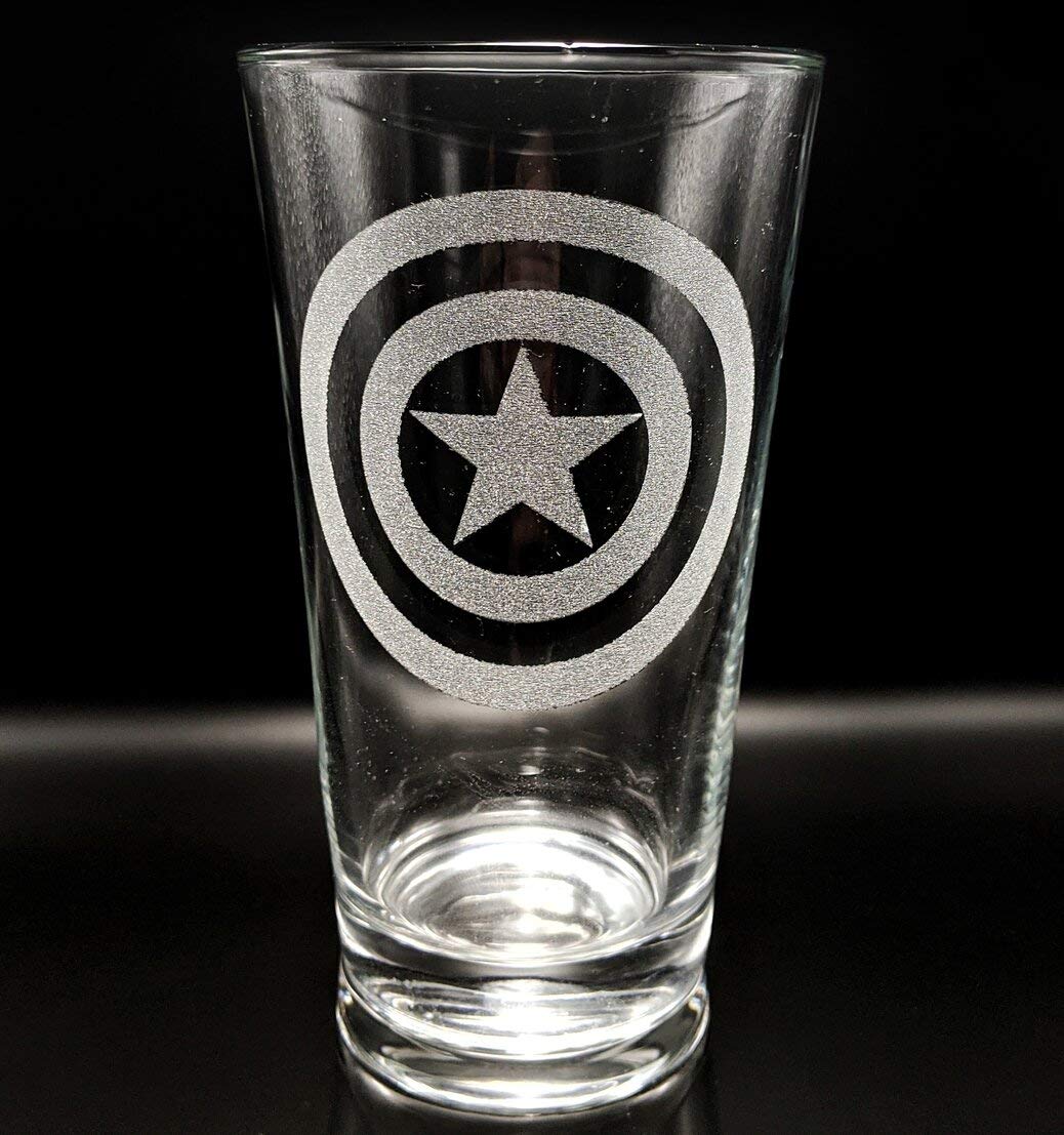 SUPERHERO EMBLEMS Engraved Pint Glasses | Great Gift Idea | Personalized! (CAPTAIN AMERICA)