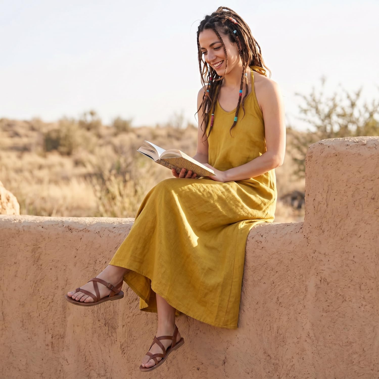 Natürliches Boho Sommerkleid, alternatives Neckholder Kleid