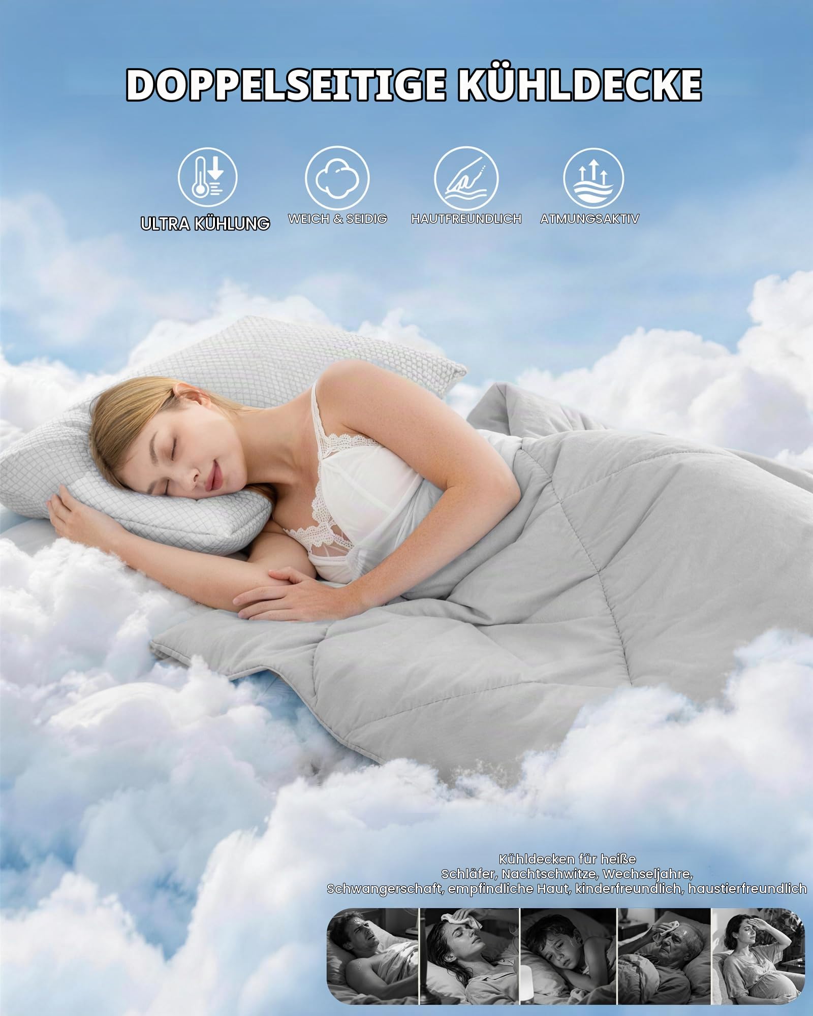 Kühldecke Selbstkühlende Kühlende Bettdecke Sommer Weich, Cooling Blanket mit Spandex, Atmungsaktive Sommerdecke für Heiße Schläfer, Q-Max > 0,45 Sommer Decke Ohne Bezug 220x240CM Grau