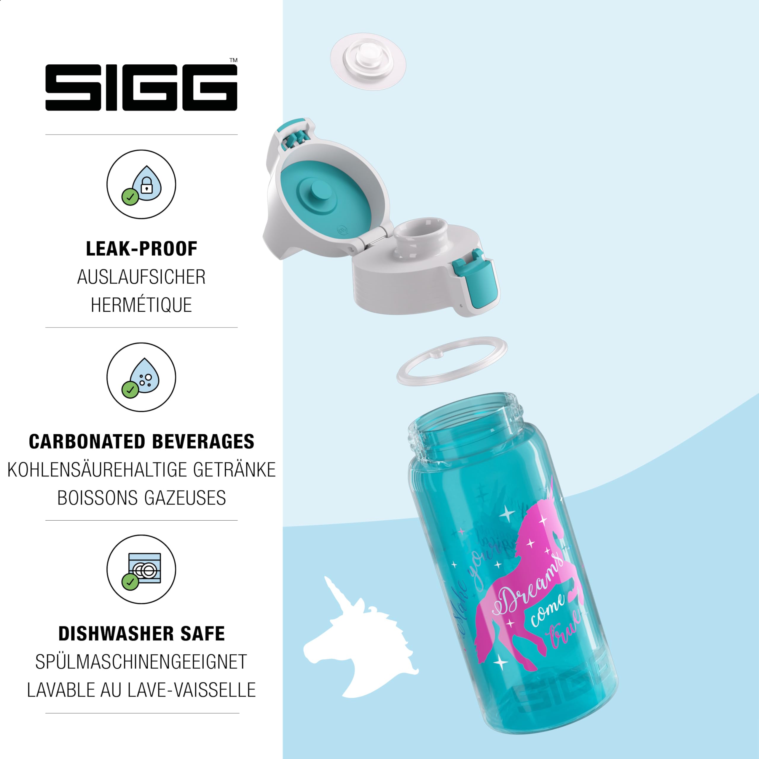 Sigg, Sports Water Bottle For Kids, Viva One Unicorn, Suitable For Carbonated Drinks, Leakproof, Dishwasher Safe, BPA Free - Image 3