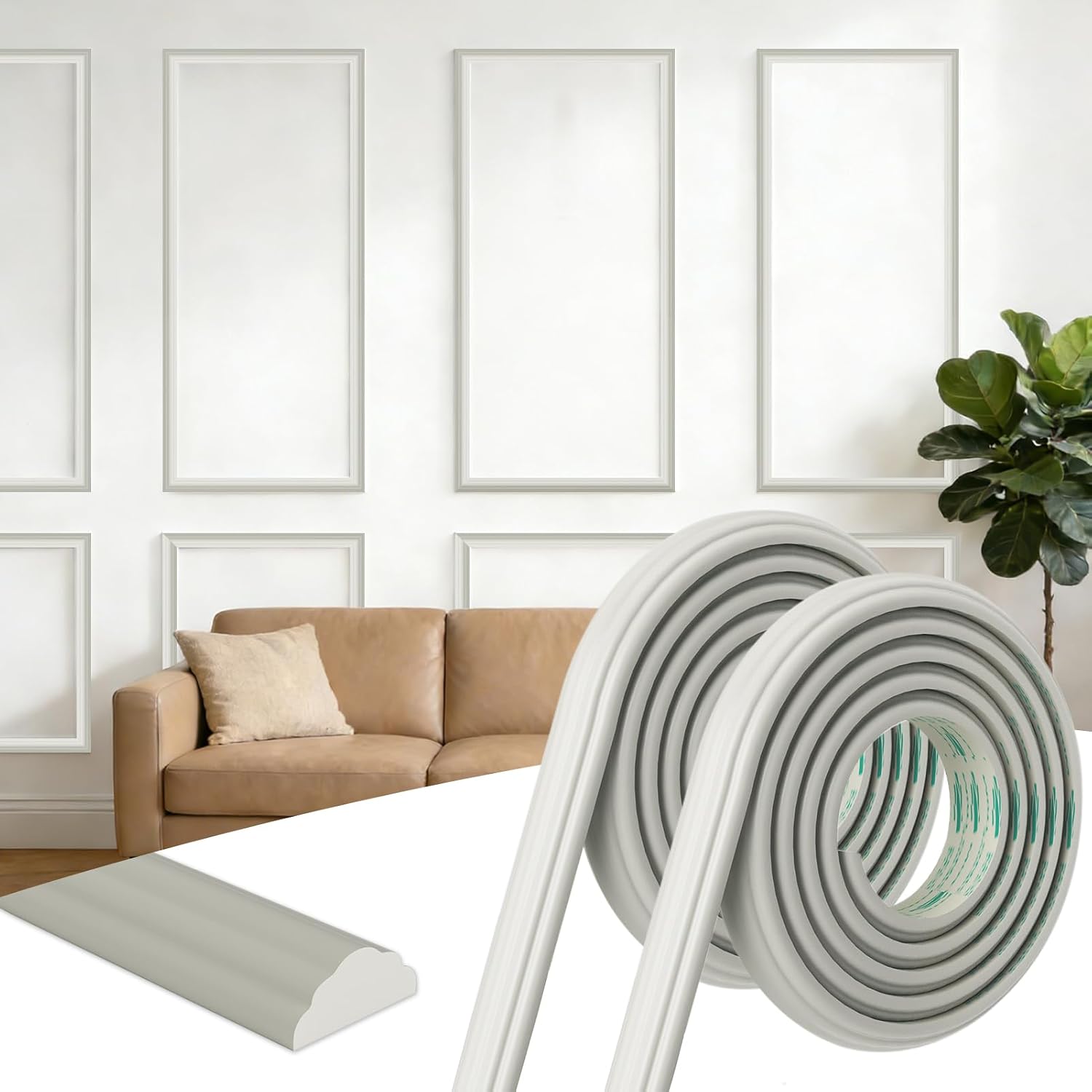 Peel and Stick Wall Trim, Self-Adhesive, 2 Rolls Total 197"x1.6", Off-White | For Walls, Cabinets, Door Frames, Mirrors, Windows & Home DIY Projects, Easy Installation for Living Rooms, Bedrooms & More
