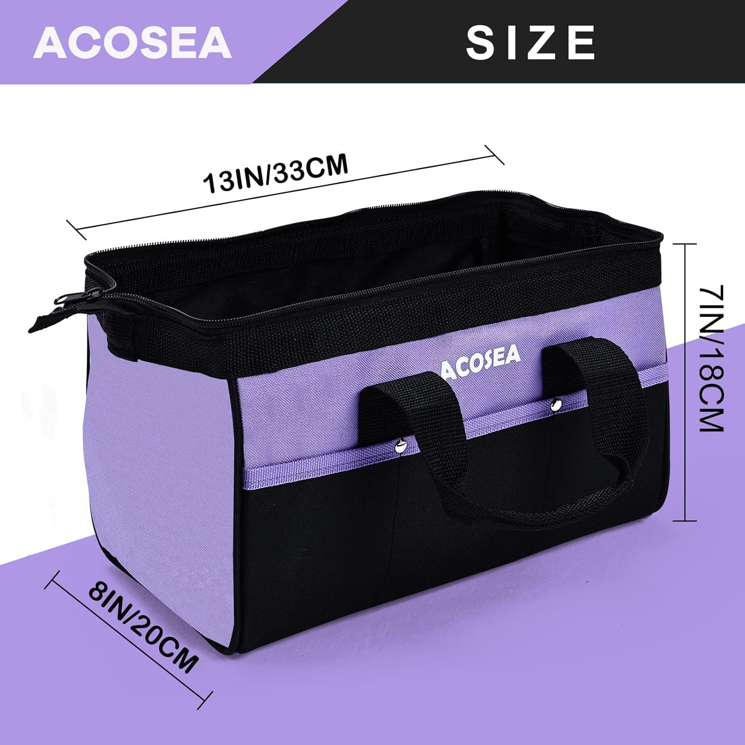 ACOSEA Purple Tool Bag, 13 Inch Wide Mouth Open Tool Organizer with 12 Storage Pockets