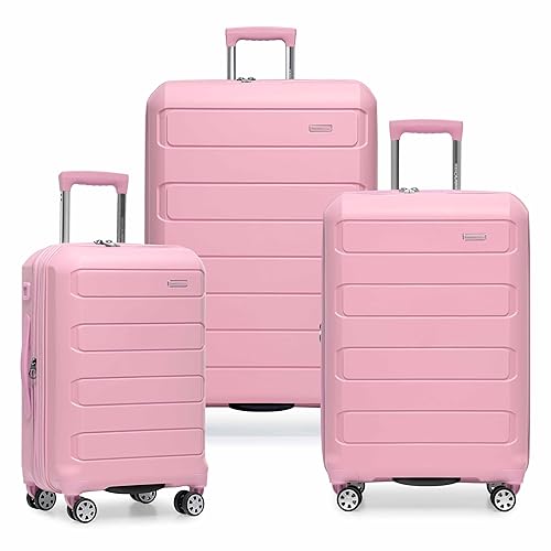 Traveler's Choice Pagosa Indestructible Hardshell Expandable Spinner Luggage, Pink, 3-Piece Set (22/26/30) - 3-Piece Set (22/26/30) - Pink