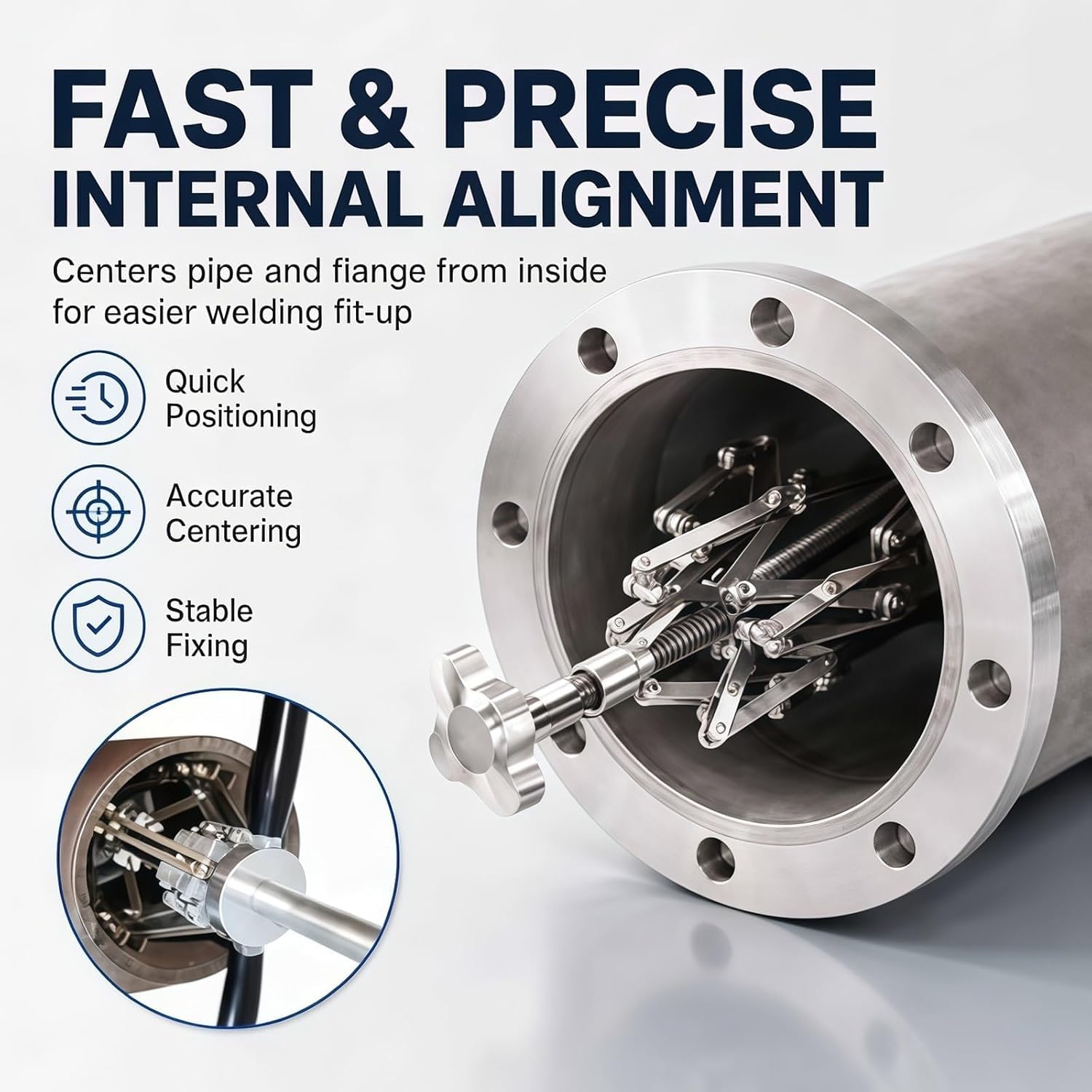 Morsetto Di Allineamento Interno Per Tubi, Allineatore Per Flange Con Espansione A 3 Griffe, Strumento Di Centraggio Regolabile In Acciaio Inox, Opzioni 40-80 Mm / 80-170 Mm Per Lallineamento