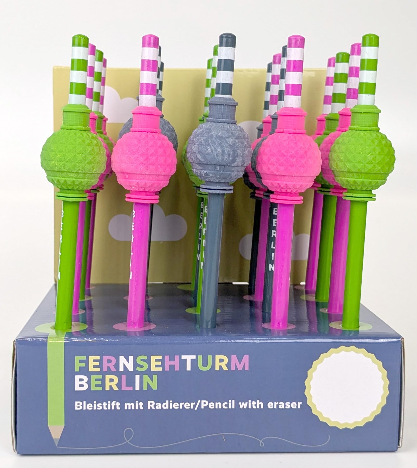 NEUE FREUNDE Berlin Bleistift mit Radiergummi - 20 Stück - Souvenir Fernsehturm Alexanderplatz - Display mit 20 Stück - HB Bleistift mit Radierer