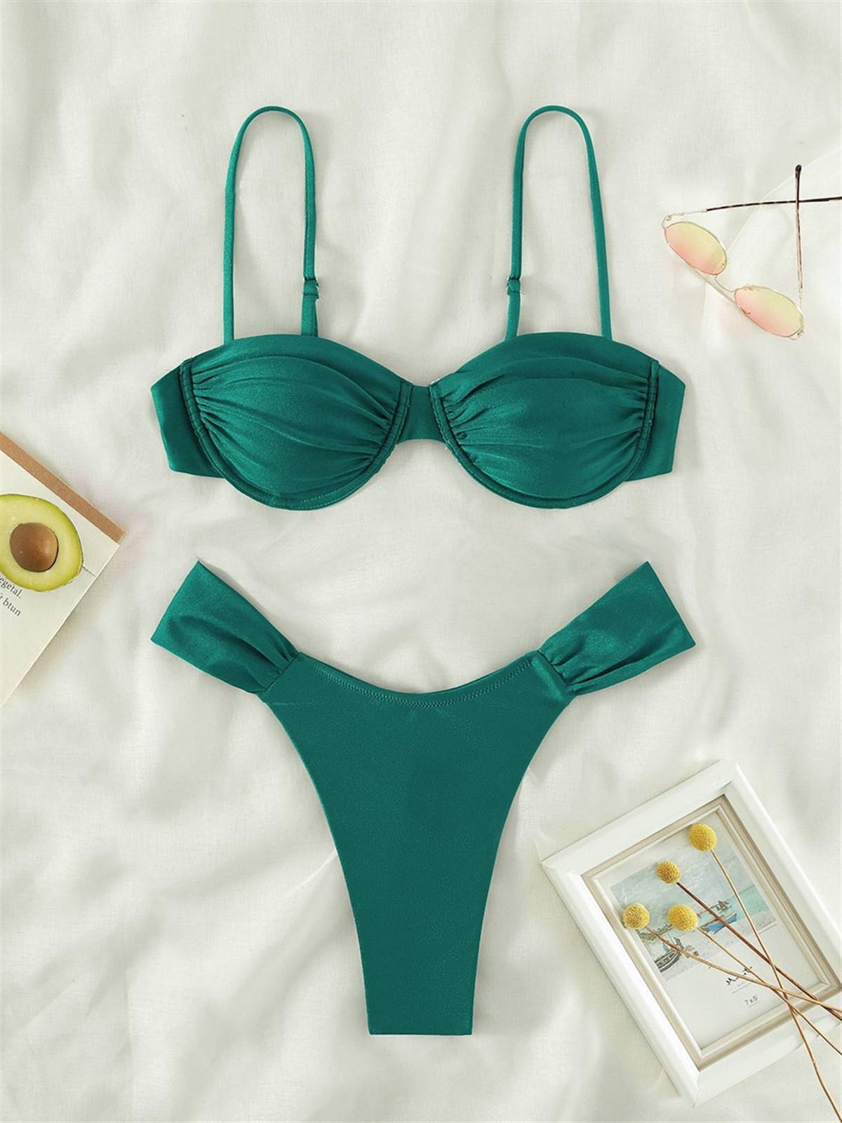 Bikini A Stringhe Set Bikini Solidi Costumi da Bagno Push Up Costume da Bagno Donna Costumi da Bagno Biquini Brasiliano (Color : 8088 No 2, Size : M)