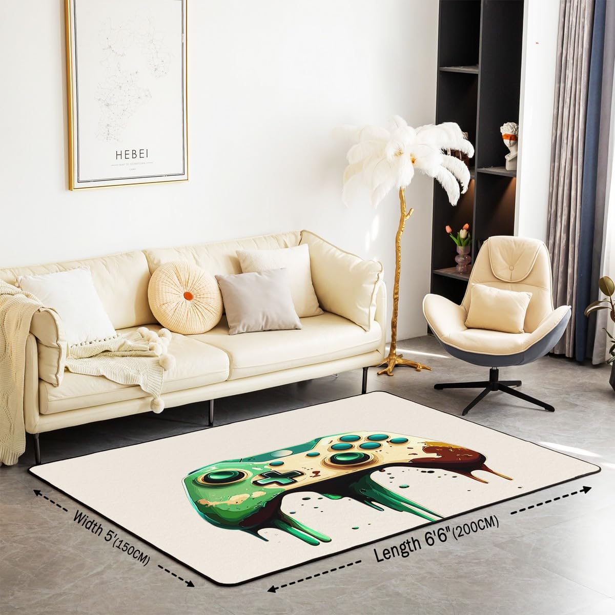 Loussiesd Dywan do salonu dla graczy, 150 x 200 cm, gamingowy dywan akcentujący dla chłopców, dziewcząt, nastolatków, nowoczesny kontroler konsoli do gier, wewnętrzna mata podłogowa, joystick, czysty