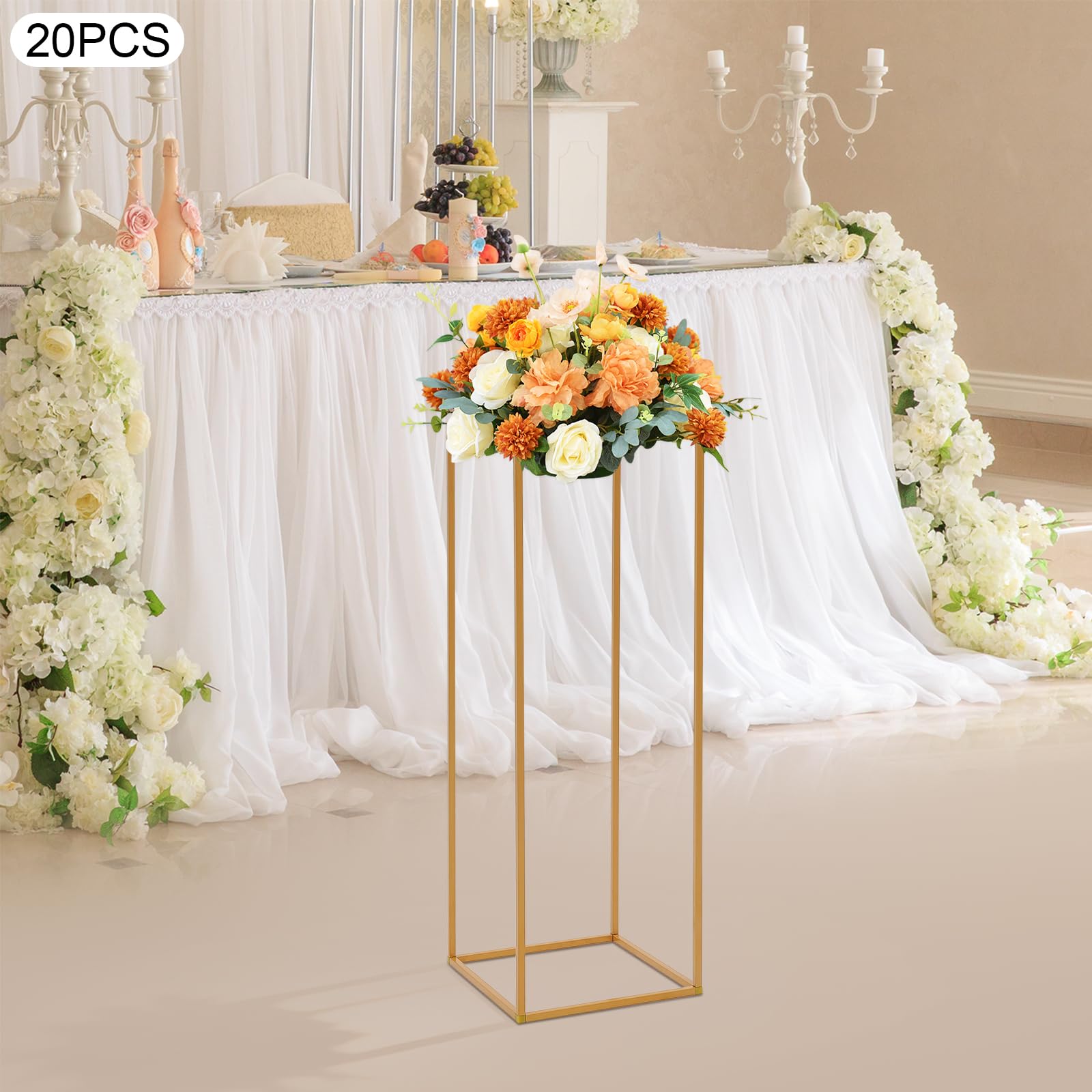 Blumenständer aus Metall für Hochzeiten 20 Stück geometrische Dekoration | 20er Set – platzsparende Lagerung durch einfaches Zerlegen Gold