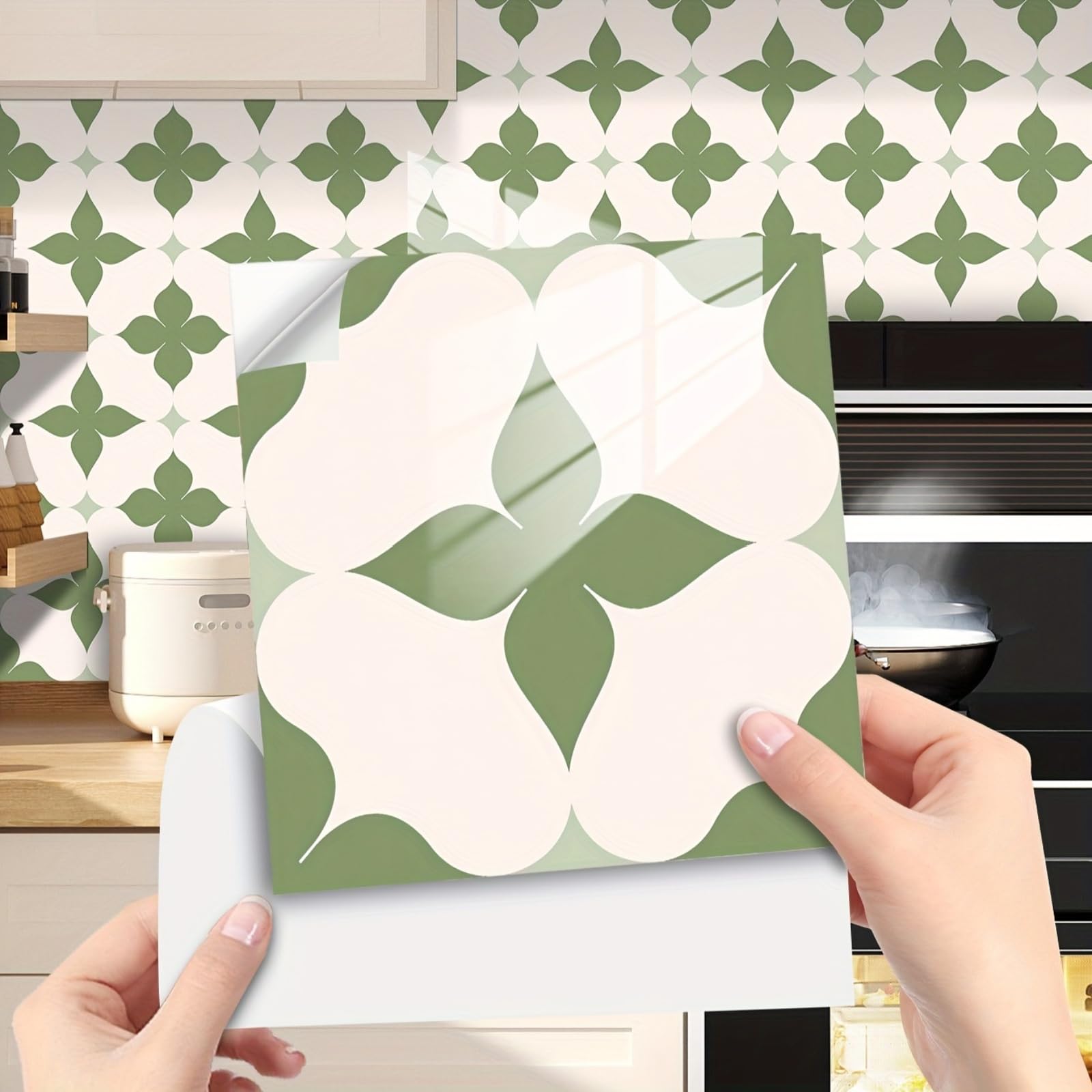 Retro Tile Stickers 10/15/20/30cm, 10Pcs Self-Adhesive Moroccan Wall Tiles, Waterproof Peel & Stick Vinyl for Kitchen Splashback Bathroom Floor Stairs (10x10cm-10pcs,FMB-650)