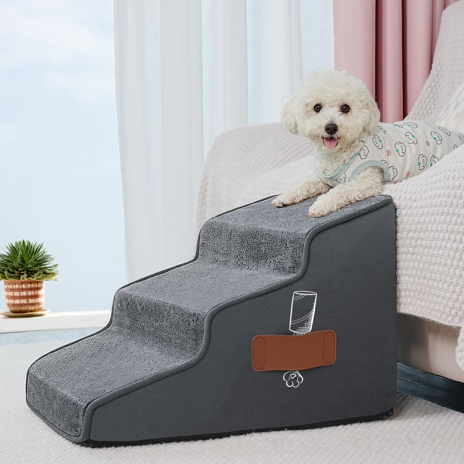 Supet Dog Stairs for Small Medium Dogs to Get on Bed, Anti-Slip Dog Ramp for Bed Couch Car, Pet Stairs Steps for Doggie Puppy Cat