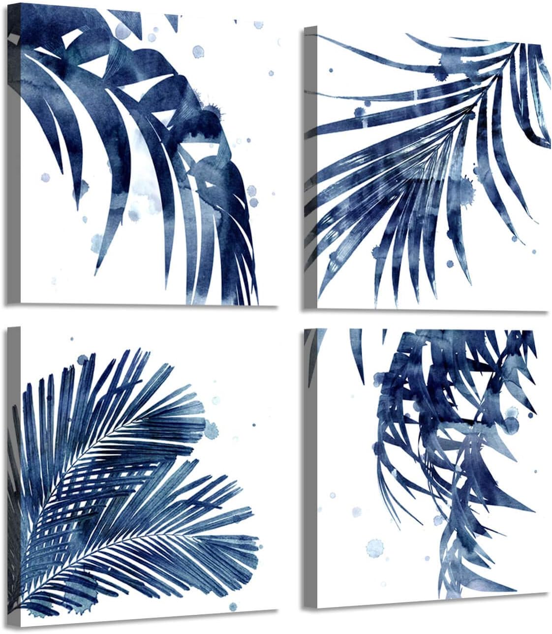 ARTISTIC PATH Natural Picture Leaf Artwork Paintings: Palm Leaves Graphic Art Print on Canva Set for Bedroom (16" W x 16" H x 4 PCS, Multi-Sized)