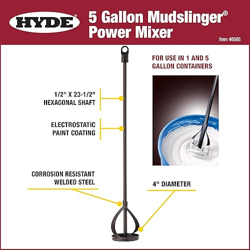 Miniatura 2 de HYDE Tools 46565 - Mezclador de mudslinger de 4 pulgadas de diámetro 23-12 pulgadas