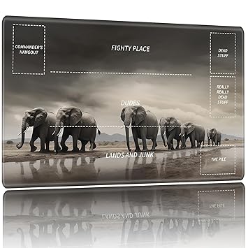 Playmat for MTG,Card Playmat Stitched with Magic Zones for MTG Card Game Playing, TCG and Board Game Mat for Cards,Mousepad Desk Mats,Game Mat 24 x 14 inches-a Herd of Elephants
