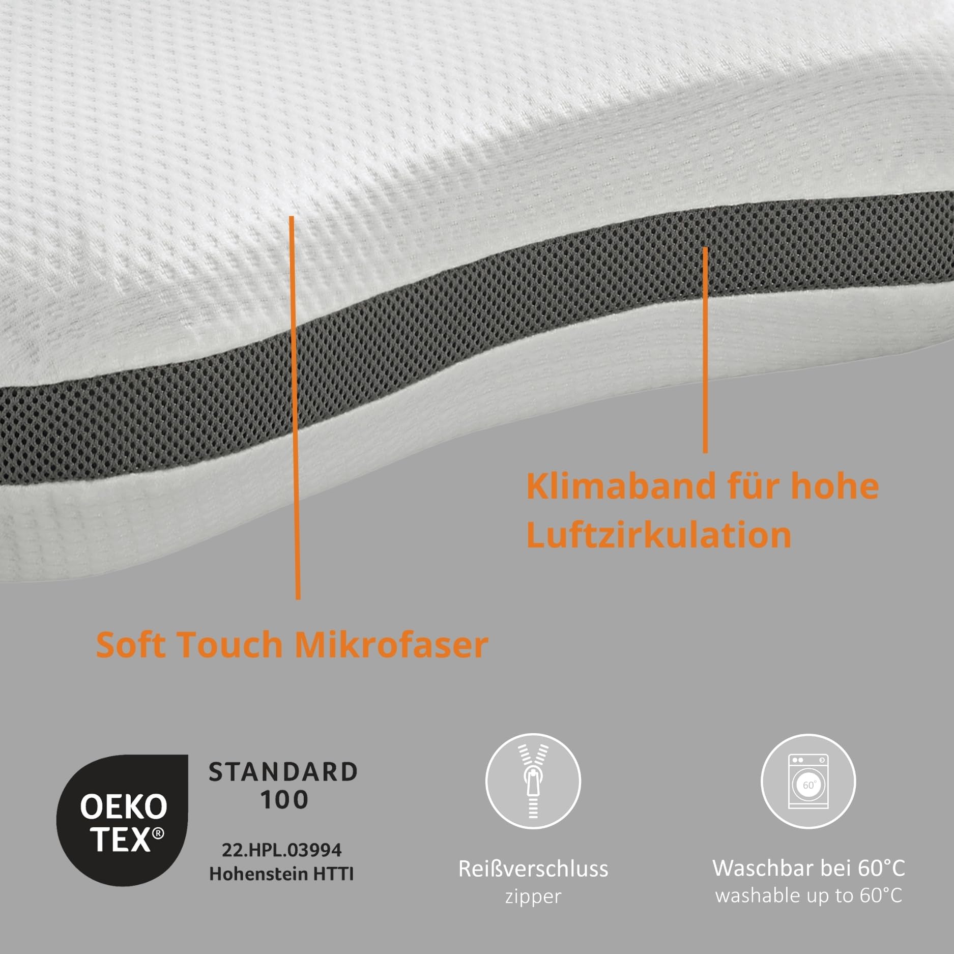 sleepling Nackenkissen 50 x 35 x 12 cm, orthopädisches Kissen, Memory Foam Visco Kopfkissen mit Travel Bag für Reisen, ergonomisches Nackenstützkissen für Allergiker, Made in EU, Waschbar, weiß