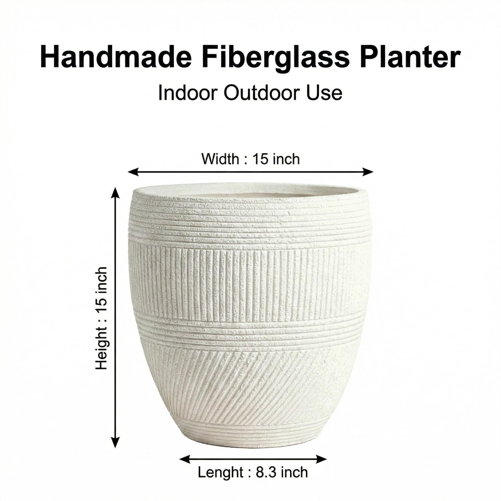 Best Outdoor Fiberglass Planters 2026 3 TerraDeco 15 Inch Handmade Fiberglass Planter, Textured Stone-Effect Flower Pot, — product photo