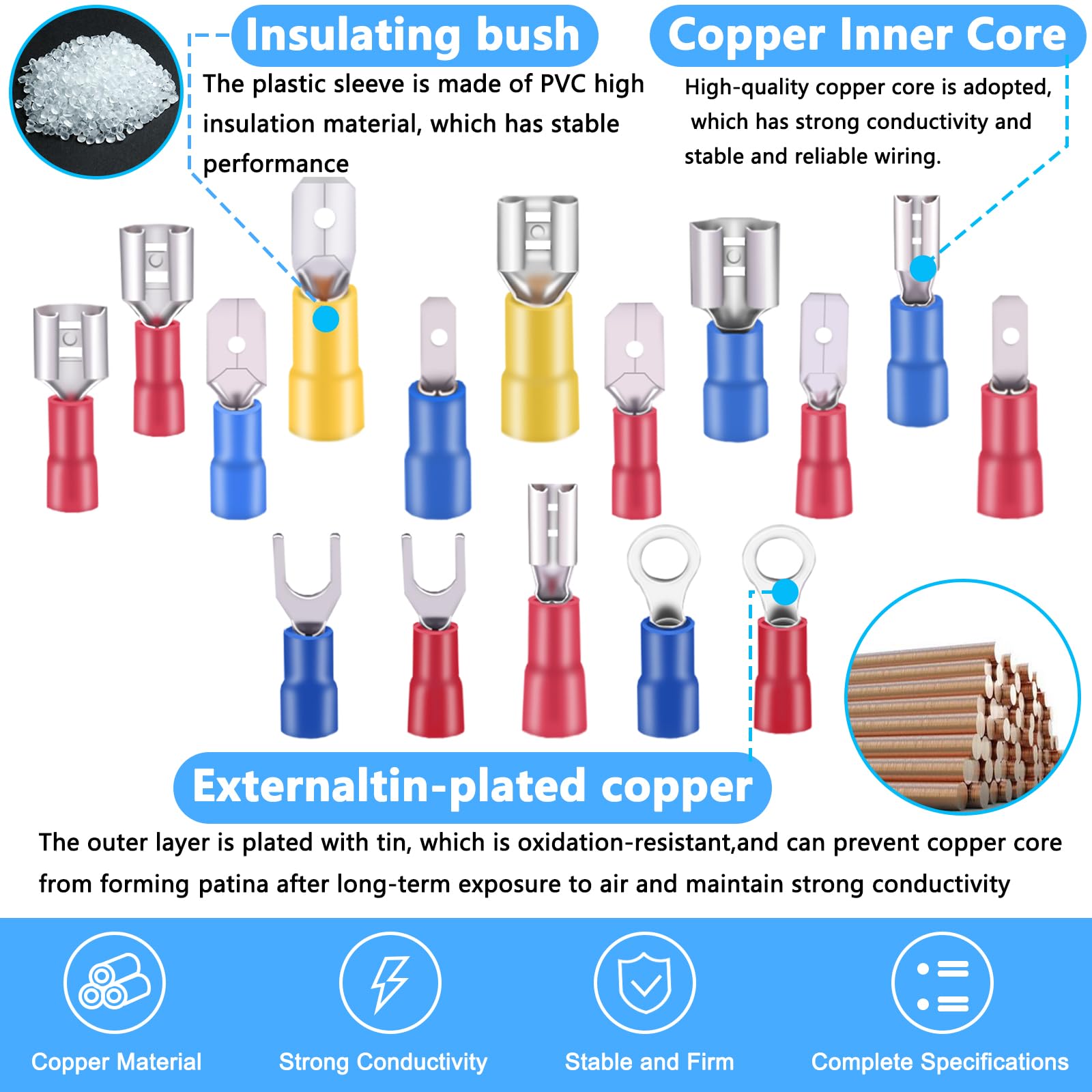 Crimpverbinder, 2,8 mm, 4,8 mm, 6,3 mm, männlich und weiblich, Flachsteckverbinder-Set, 16 Arten Crimpklemmen, elektrische Anschlüsse, inklusive Spatenring, Gabeldrahtverbinder, 150 Stück