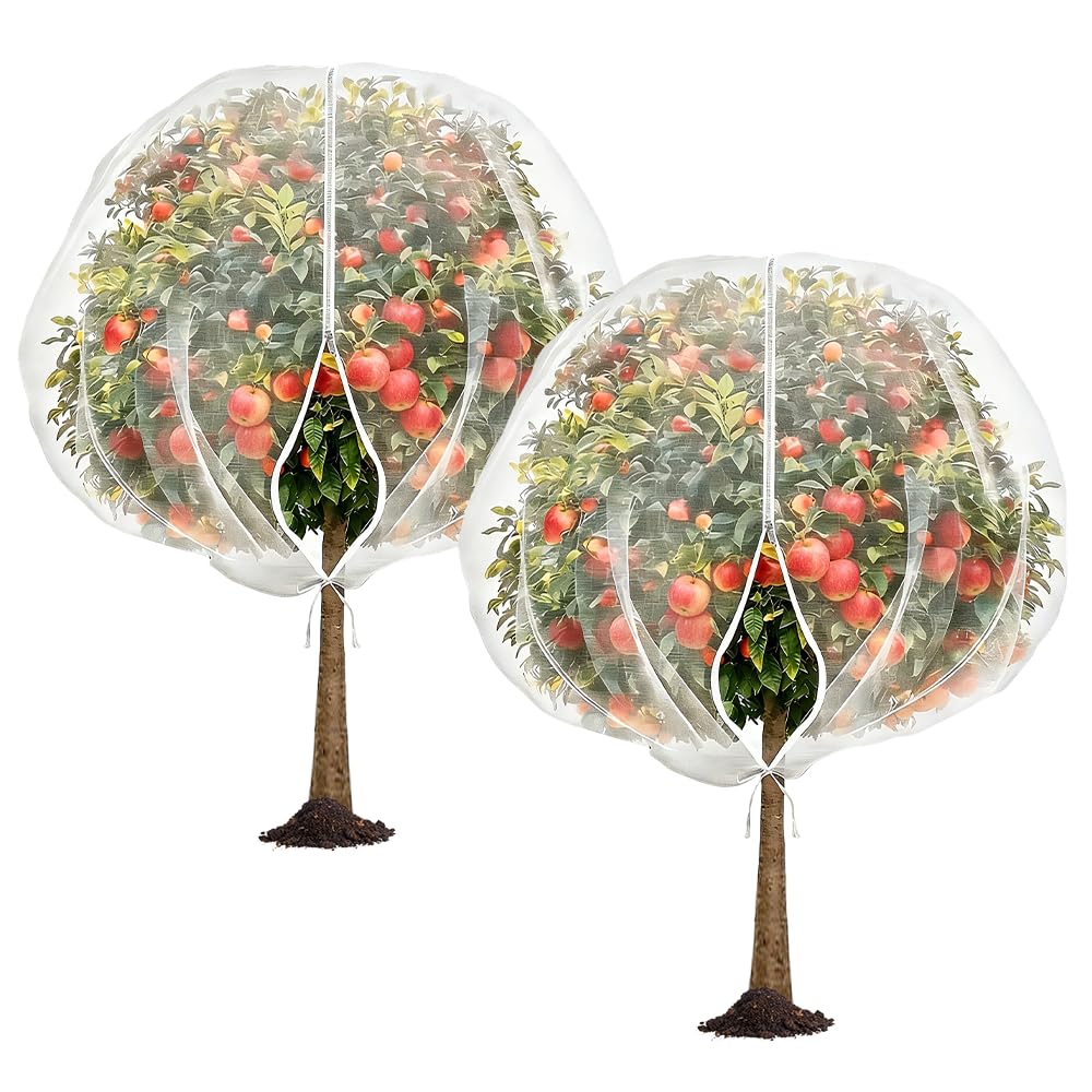 Agarte 2PCS 2.4x2.4m Large Fruit Tree Netting Bag, Fruit Tree Netting Bird Protection with Zipper, Reusable Garden Netting for Fruit Trees, Protection from Anti Birds,Bugs,Cicadas(White, 2 PCS)