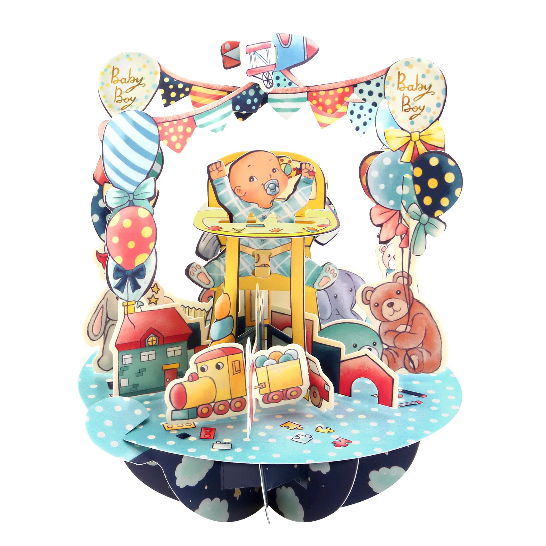 Santoro Pirouette, 3D Pop Up Greeting Card - Baby Boy - New Baby, for Kids, Boys, Birthday