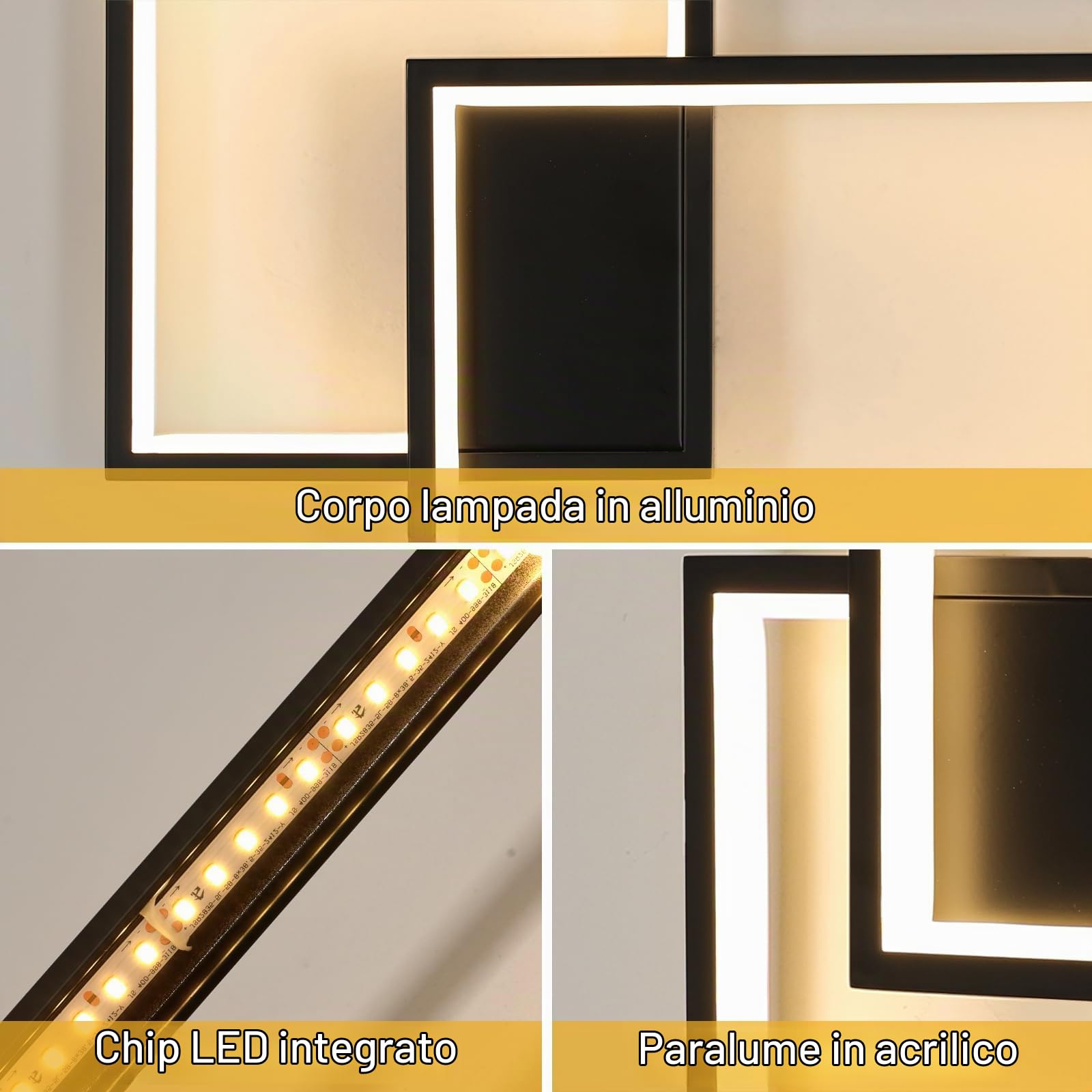 41CM Applique da Parete Interno LED 34W Lampada da Parete 3000K | 34W 3825LM Moderno Nero Lampada a Muro in Alluminio per Camera da Letto Soggiorno Scale Corridoio, Bianca Calda 3000K