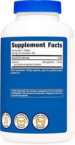 Miniatura 5 de Nutricost Vitamina E 400 IU 240 cápsulas de gel blando sin gluten sin OMG