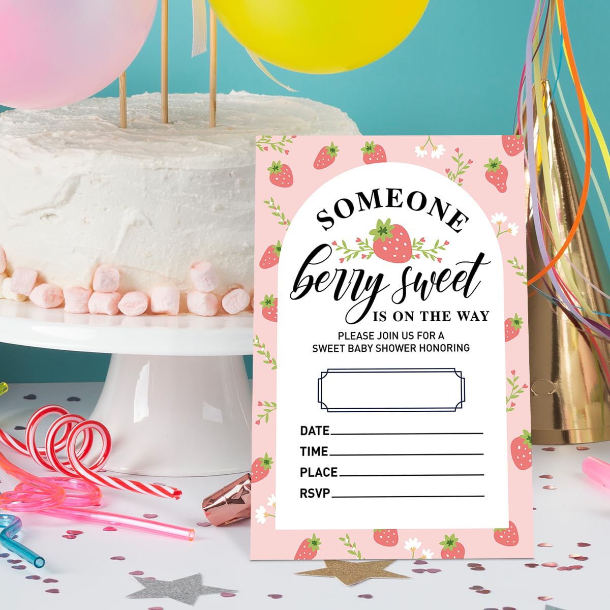 Babyparty-Einladungen Für Mädchen, Erdbeer-Shortcake-Babyparty, 25  Einladungen Mit Erdbeer-Thema, Zum Ausfüllen Mit Umschlägen, Geschlecht  Enthüllen, Süße Beeren-Partydekorationen, image size:1200x1200