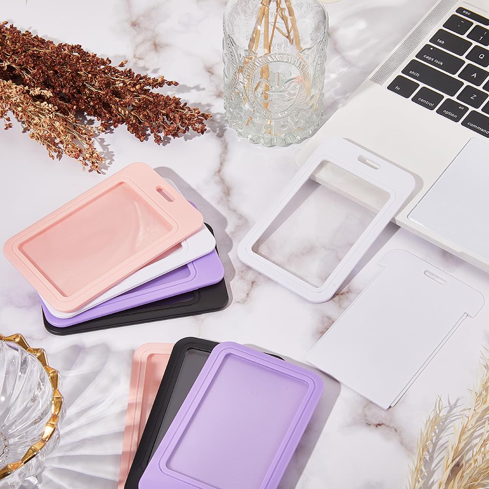CRASPIRE 8Pcs 4 Colors Sliding Card Holder Waterproof Badge Holder Plastic Vertical Pink Blue Clear Window Employee ID Credit Cards Protectors Pouches for Office School Passes Keys Driver License - Image 3