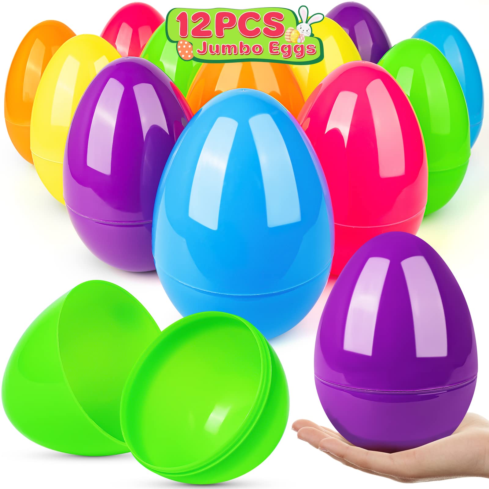 Photo 1 of BainGesk 12 PCS Jumbo Easter Eggs, 6" Large Plastic Easter Eggs, Empty Eggs for Easter Egg Hunt, Bulk Fillable Surprise Eggs, Basket Stuffers Fillers, Easter Party Favor for Kids