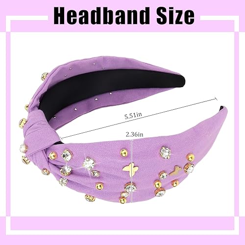 Miniatura 2 de Ondder Diadema de diamantes de imitación morados anudados para mujer, diadema con nudo superior de mariposa, bandas para la cabeza para el cabello