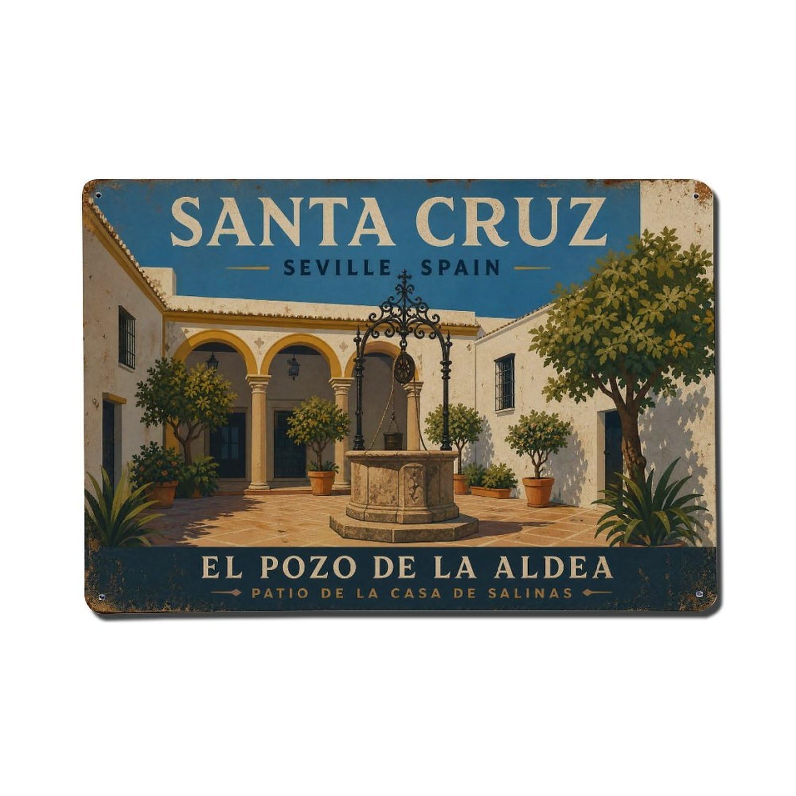 Metal Tin Sign Spain Vintage Travel Santa Cruz