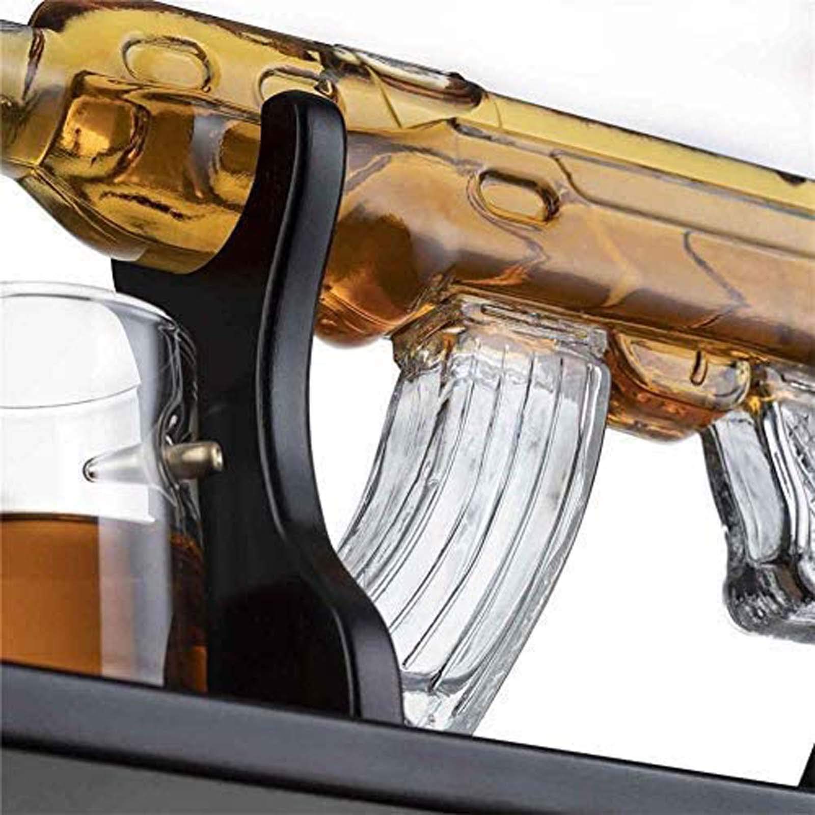 Zestaw karafek do whisky, domowa karafka 1000 ml, z 4 kubkami, idealna do wódki, rumu, tequili, zestaw kieliszków do brandy z drewnianą podstawą
