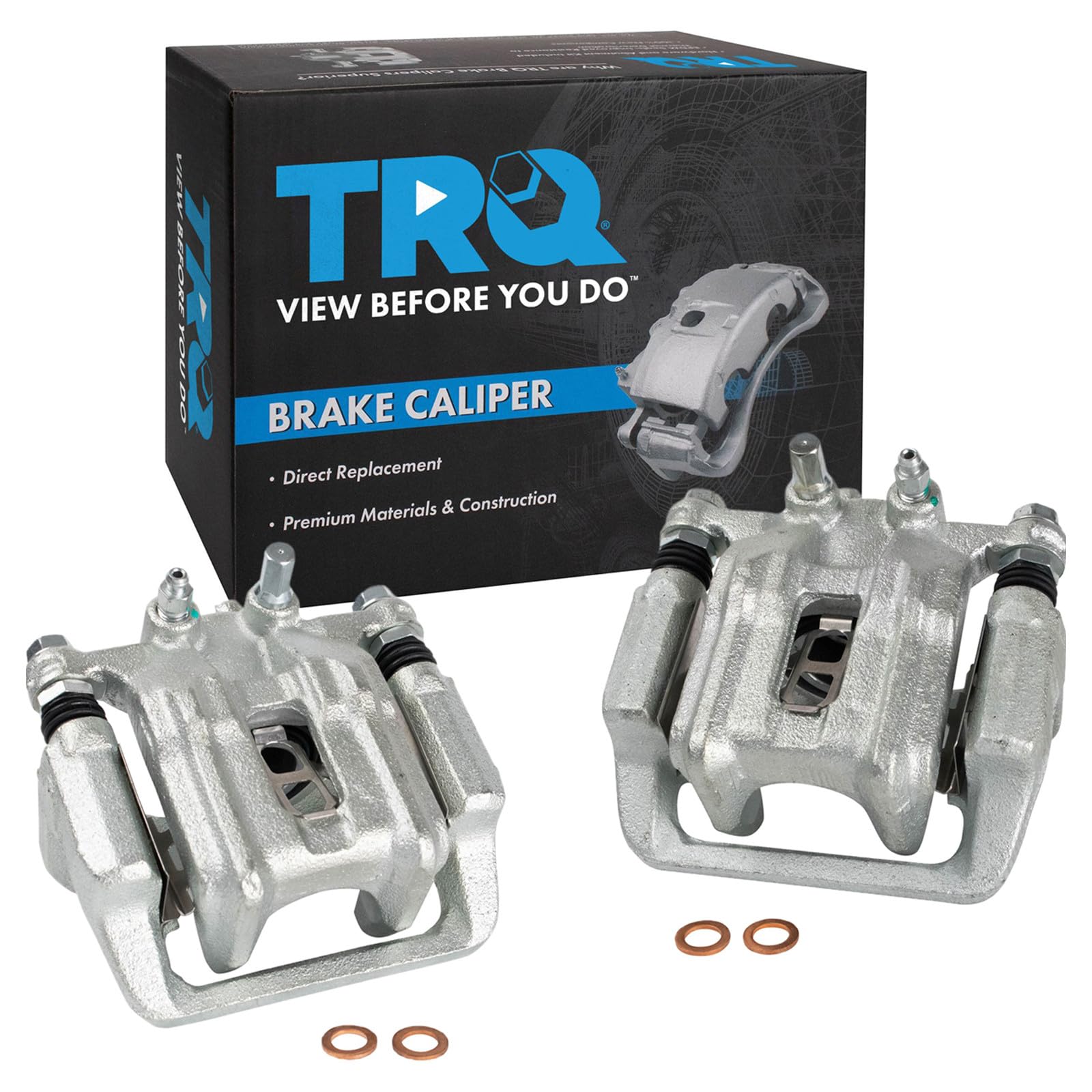 TRQ Rear Brake Caliper Set Zinc Coated Hardware Brackets