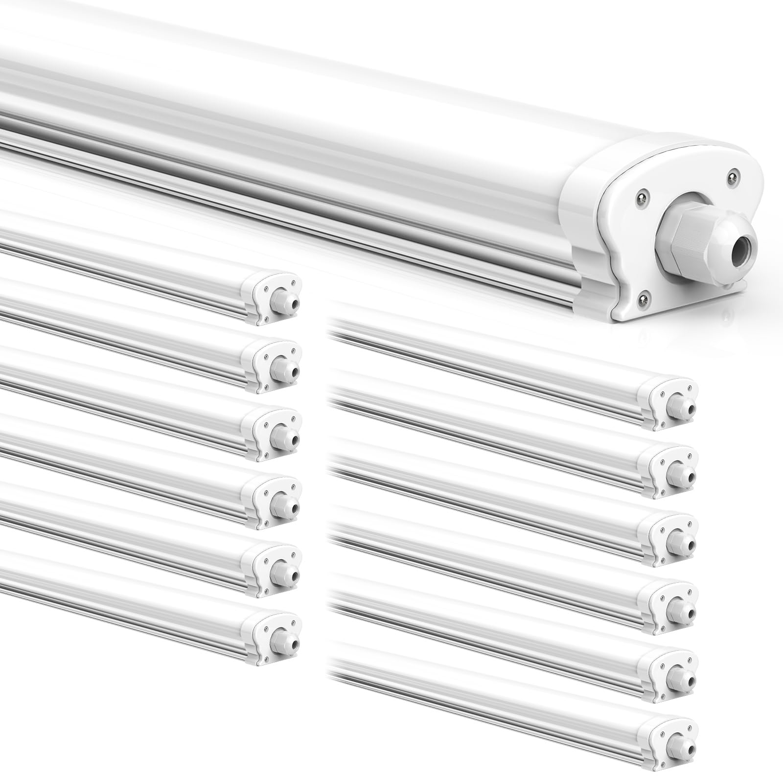 JESLED - 12er Set LED Feuchtraumleuchte 150cm IP65-38W 6500 Lumen - 4000K Neutralweiß - Verknüpfbar - Kellerleuchte, Nassraumleuchte - Feuchtraum Wannenleuchte