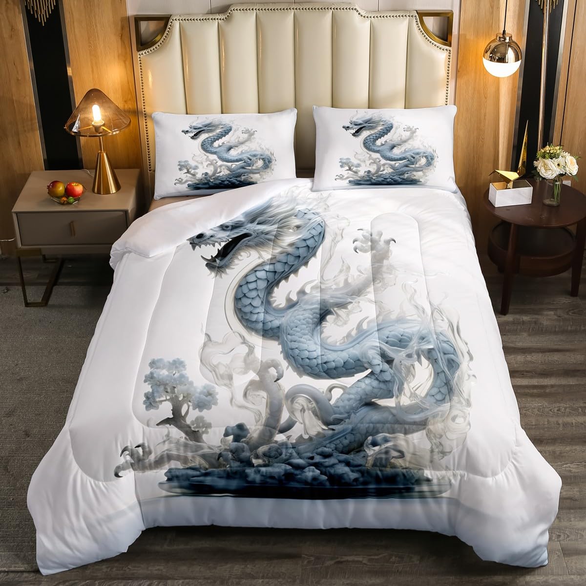 Erosebridal Dragon Comforter Set Mysterious Eastern Dragon Full Bed Comforter Set Kids Flying Dragons Ride The Clouds Bedding for Boys Teens Girls 3D