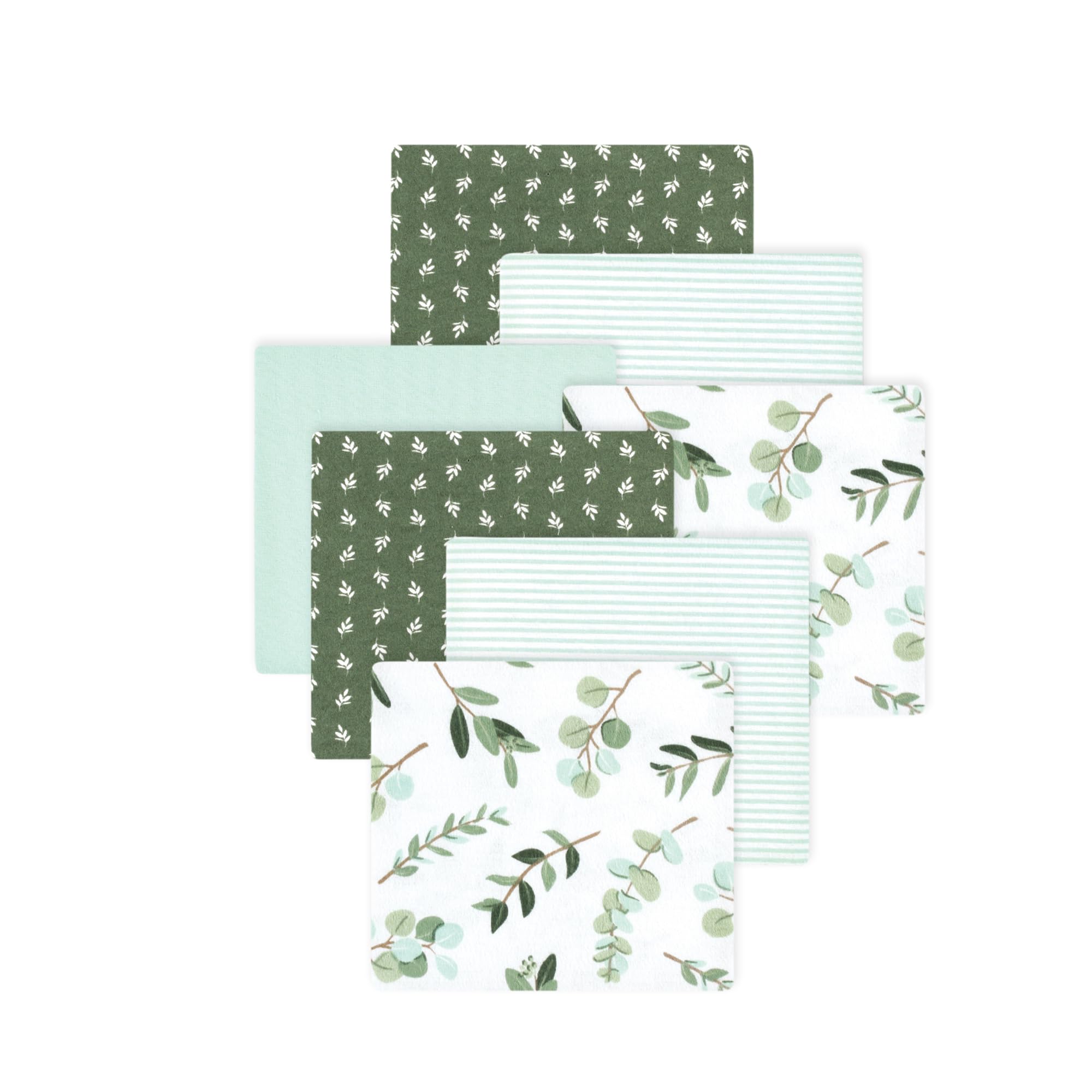 Little Treasure Hudson Baby Cotton Poly Flannel Receiving Blankets Multipack, Green Eucalyptus, 30x30 inches