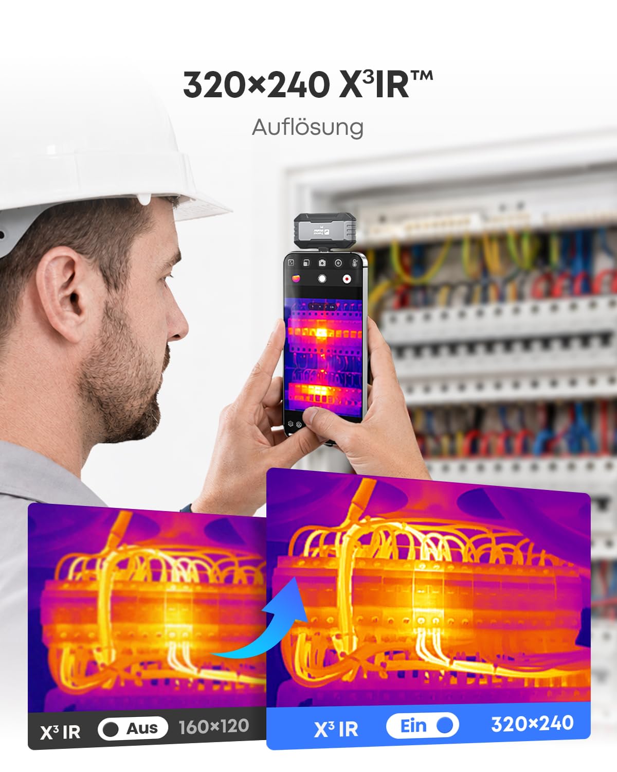 Thermal Master P1 Caméra Thermique pour iPhone & Android USB-C, X³ IR Résolution 320x240, -20°C à 600°C, 15x Zoom, 25 Hz Caméra Infrarouge pour Inspection Maison, CVC & Électricité
