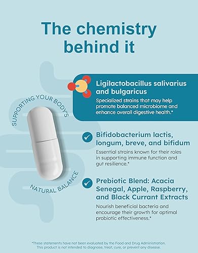 Miniatura 6 de Probióticos diarios para mujeres y hombres con Bifidobacterium Longum y prebióticos para la salud intestinal + enzimas digestivas a la hora de comer