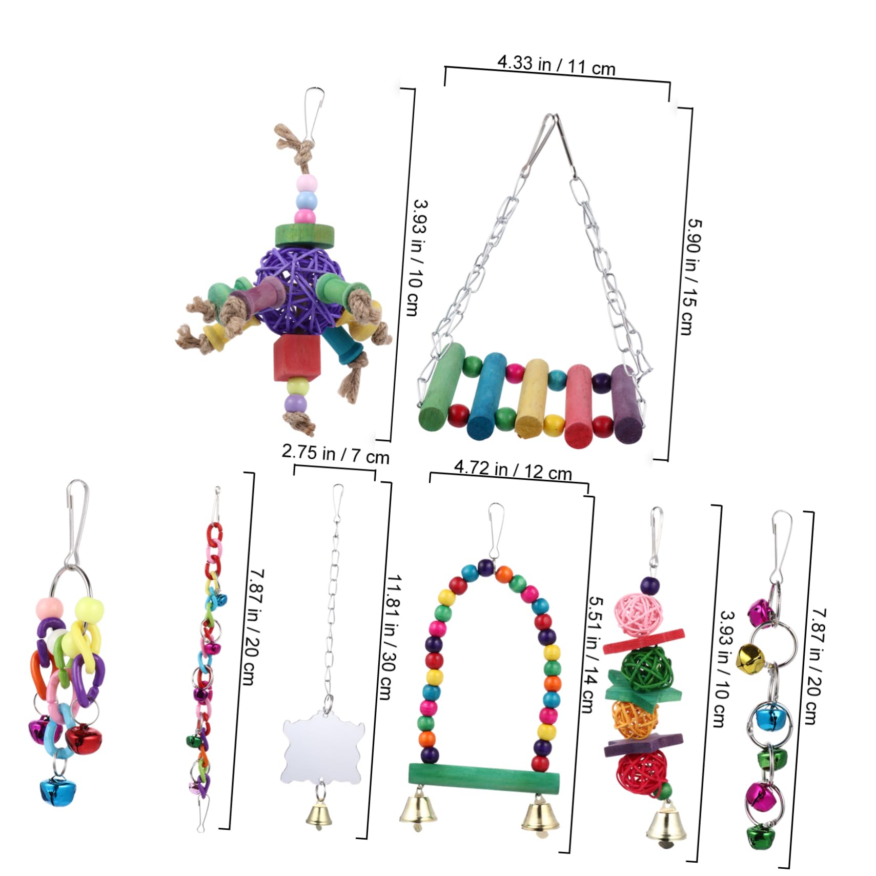 GALPADA 8Pcs Bird Parrot Swing with Chewing Ladder Mirror Bell Durable Natural for Parakeets Conures Lovebirds Fun Engaging Pet