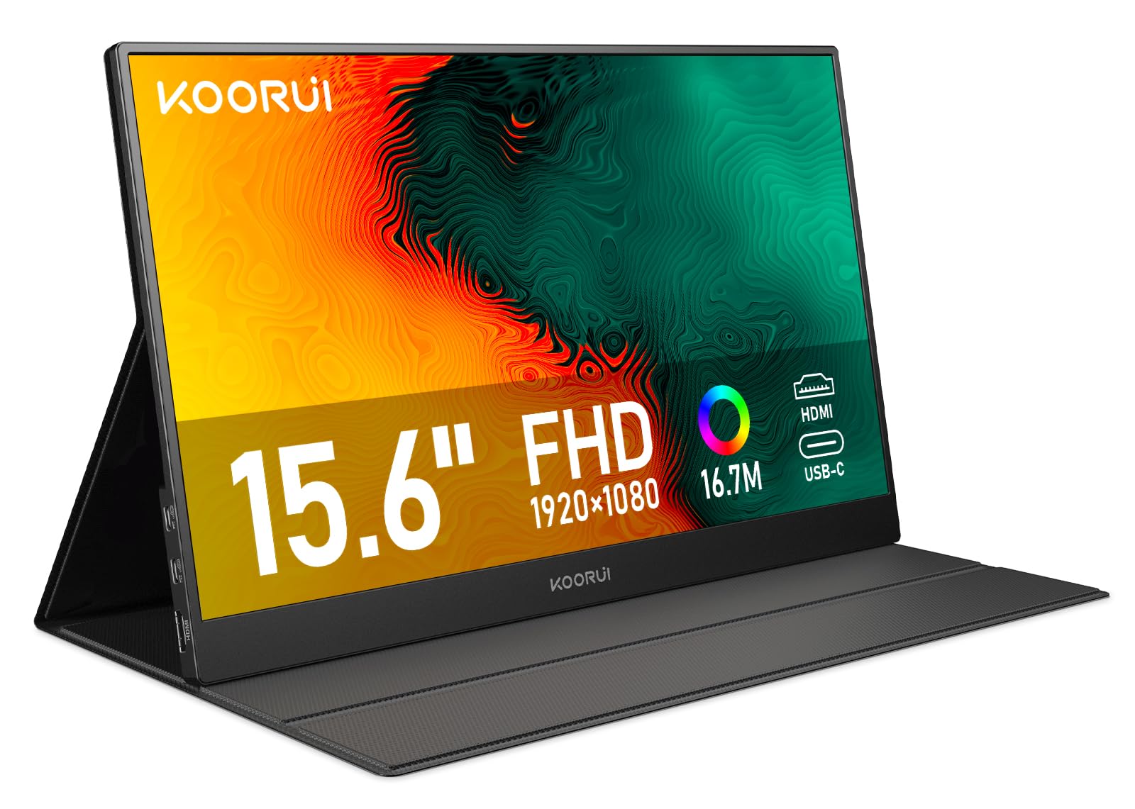 KOORUI Monitor Portatile, 15.6”Schermo FHD IPS HDMI USB Type C, Altoparlanti Incorporati per PC, Laptop, Xbox,Mac, PS 3/4/5-E1511A